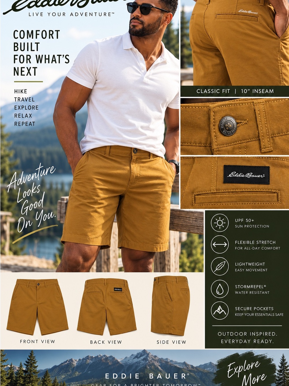 Eddie Bauer Men’s Flat Front Shorts in Mustard size 48